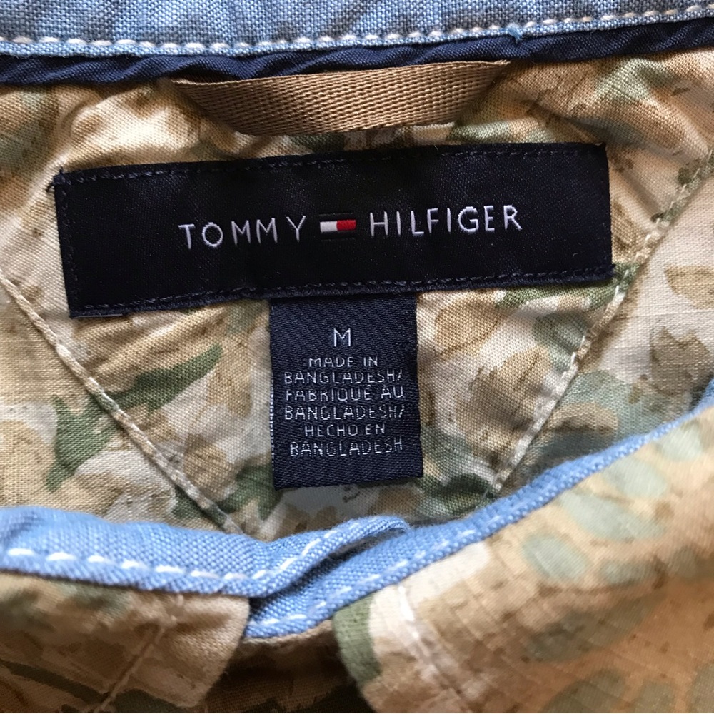 Tommy Hilfiger Short Sleeve Shirt Mens Size Medium Button Down Tan Green Blue - Picture 8 of 10